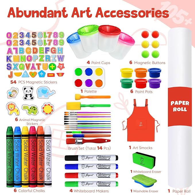 Joyooss Art Easel for Kids Easel for Toddlers, Adjustable Standing Wooden Toddler Easels Kids Magnetic Double Sided Whiteboard & Chalkboard, Art Easel for Kids Age 2-4 4-8 9-12 Toddler Art Easel Kid