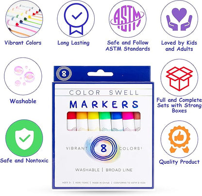 Color Swell Washable Markers 6 Boxes of 8 Vibrant Colors Perfect for Kids, Teachers, Adults, Parties, and Families…