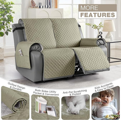 TAOCOCO Loveseat Recliner Cover Non-Slip Sofa Slipcover, Pet Cover for Loveseat Recliner with Elastic Straps, Washable Reclining Loveseat Cover Recliner Furniture Protector (2 Seater, Sand)