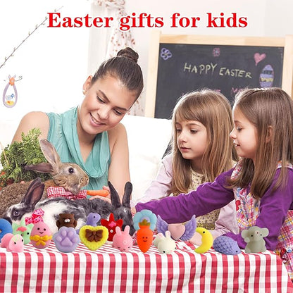 KINGYAO Easter Mochi Squishies, 24 pcs - Basket Stuffers & Egg Fillers for Kids, Teens, and Toddlers - Fidget Toys, Classroom Prizes, Party Favors (Ages 4-12)