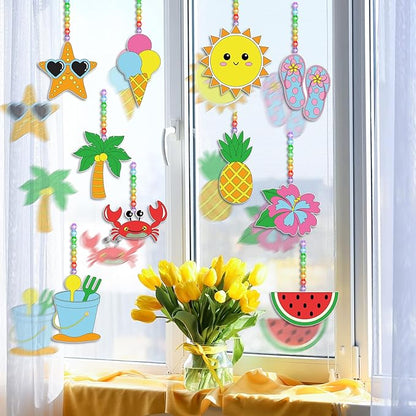30 Set Summer Window Art Suncatchers Kits Summer Beach Fruit DIY Suncatchers Craft Kits Make Your Own Suncatcher Paint Suncatchers Ornaments for Boys Girls Craft Painting Art Activity