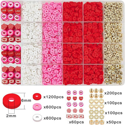 MIIIM Red Clay Bracelet Kit - Heishi Beads, Clay Charms, Gold Spacer Beads - Jewelry Making & Friendship Bracelet Kit for Valentine's Day, Crafts, Raves, Gifts