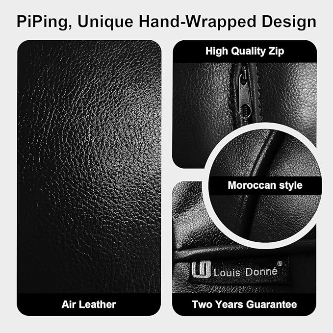 Louis Donné Unstuffed Ottoman Pouf Cover, Supersoft Handmade Faux Moroccan Decor, Small Bean Bag for Storage Solution, Foot Stool for Foot Rest, Footstools for Balcony Office Indoor 21dia Black