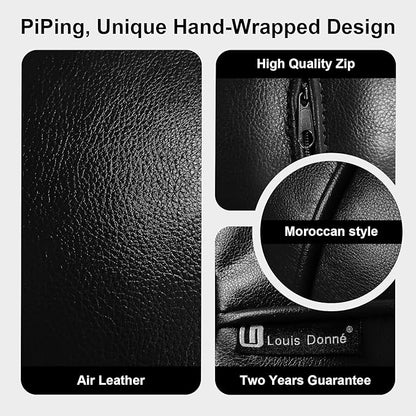 Louis Donné Unstuffed Ottoman Pouf Cover, Supersoft Handmade Faux Moroccan Decor, Small Bean Bag for Storage Solution, Foot Stool for Foot Rest, Footstools for Balcony Office Indoor 21dia Black