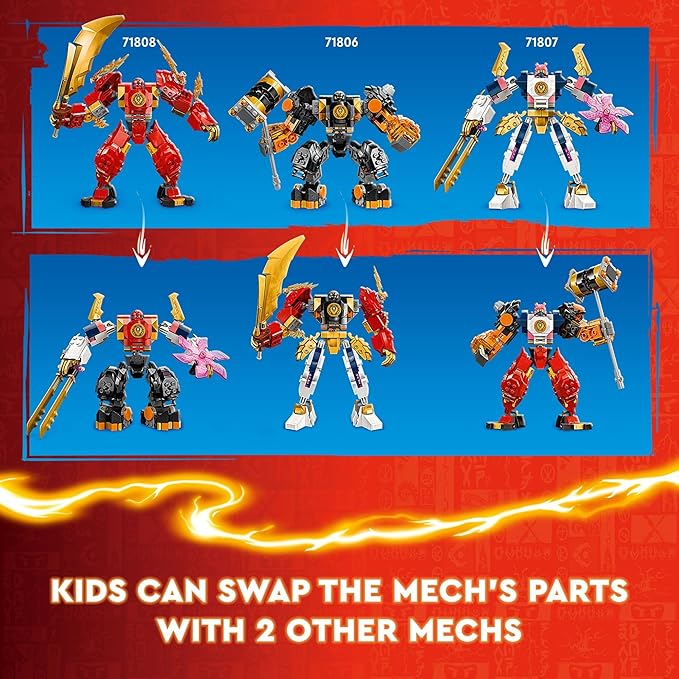 LEGO NINJAGO Kai’s Elemental Fire Mech Action Figure, Mini Ninja Toy for Kids with Customizable Red Ninja Figure Plus Kai and Zane Minifigures, Adventure Set for Boys and Girls Ages 7 and Up, 71808