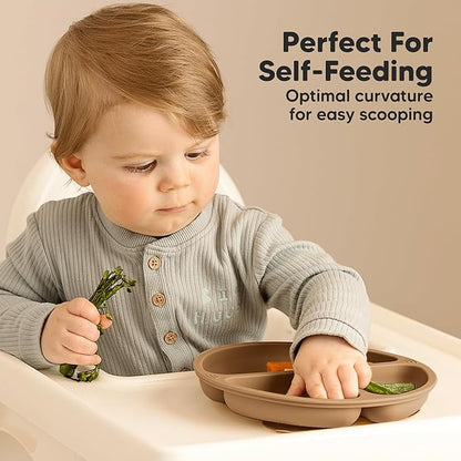 KeaBabies Suction Plates for Baby, Toddler - 3-Pack 100% Silicone Toddler Plates, Divided Baby Plates with Suction, Silicone Plates for Baby, Kids, BPA-Free, Microwave, Dishwasher Safe (Olives)