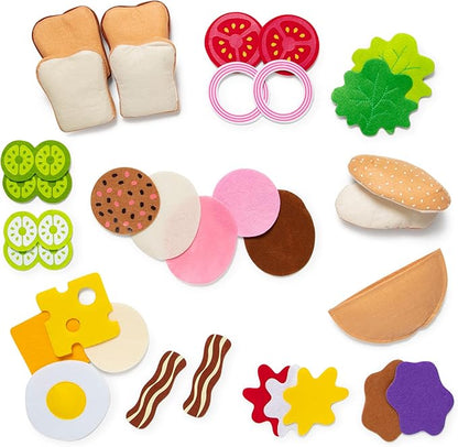 Melissa & Doug Felt Food Sandwich Play Food Set (33 pcs) - Felt Sandwich Play Set For Kids Kitchen, Pretend Play Sandwich, Felt Sandwich Toy For Toddlers Kids Ages 2+,Orange