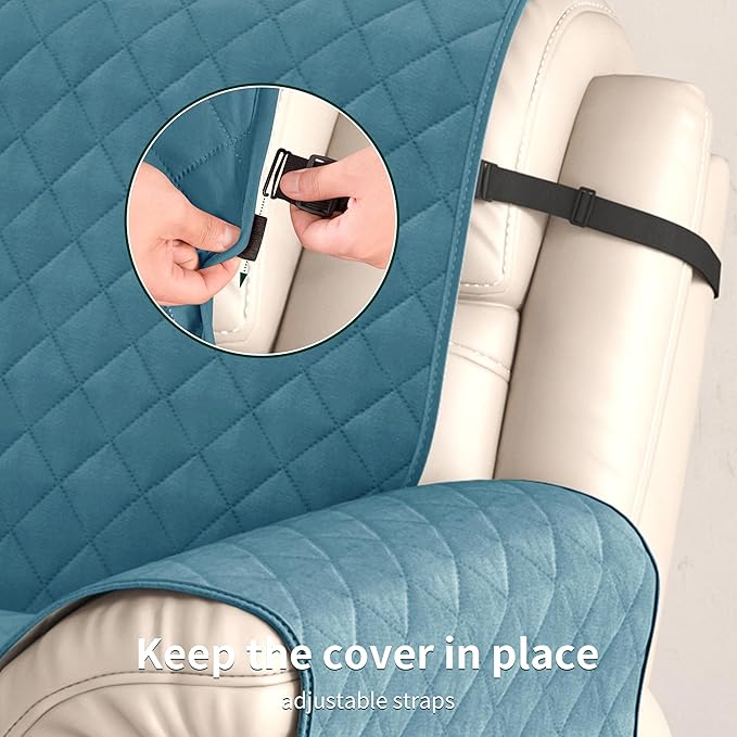 CHUN YI Recliner Chair Cover, Non-Slip Recliner Covers That Stay in Place, Washable Lazy Boy Recliner Covers with Pockets, Water Resistant Recliner Slipcover for Pets (Blue, Small Recliner)