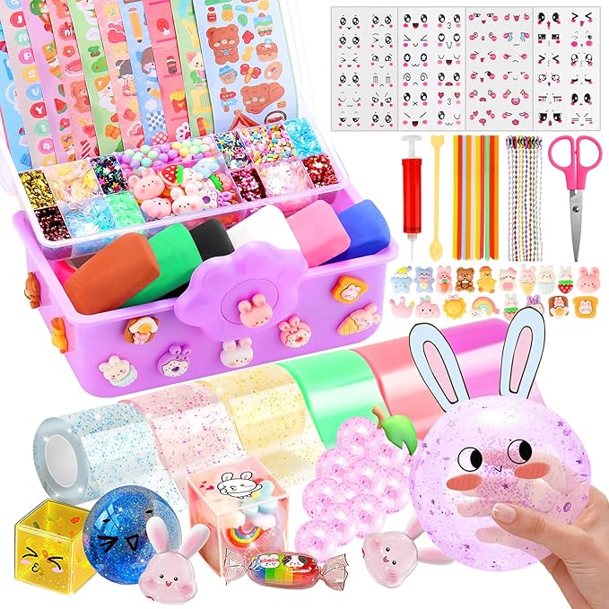 Nano Tape Bubble Kit for Kids with Box, 19.7Ft Nano Tape Squishy Maker with Glitter, Clay, Beads, Stickers and Tutorials, Gifts for Boys Girls Aged 4, 5, 6, 7, 8, 9 Years Old