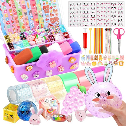Nano Tape Bubble Kit for Kids with Box, 19.7Ft Nano Tape Squishy Maker with Glitter, Clay, Beads, Stickers and Tutorials, Gifts for Boys Girls Aged 4, 5, 6, 7, 8, 9 Years Old