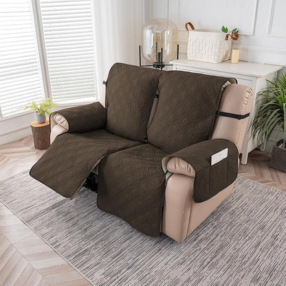 Easehomey Waterproof Loveseat Recliner Cover,Non Slip Reclining Couch Covers for 2 Seat,Dog Chair Cover Furniture Protector Washable Chair Cover with Pocket for Kids,Pets,Dogs(Coffee,2Seat)