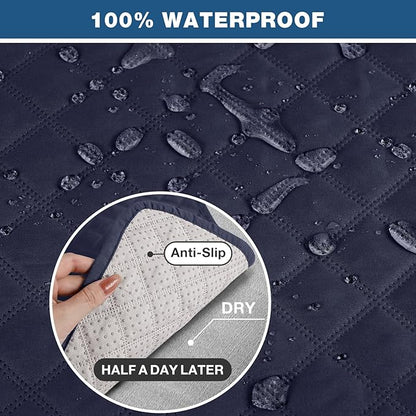 TAOCOCO Loveseat Recliner Cover Non-Slip Sofa Slipcover, Pet Cover for Loveseat Recliner with Elastic Straps, Washable Reclining Loveseat Cover Recliner Furniture Protector (2 Seater, Dark Blue)