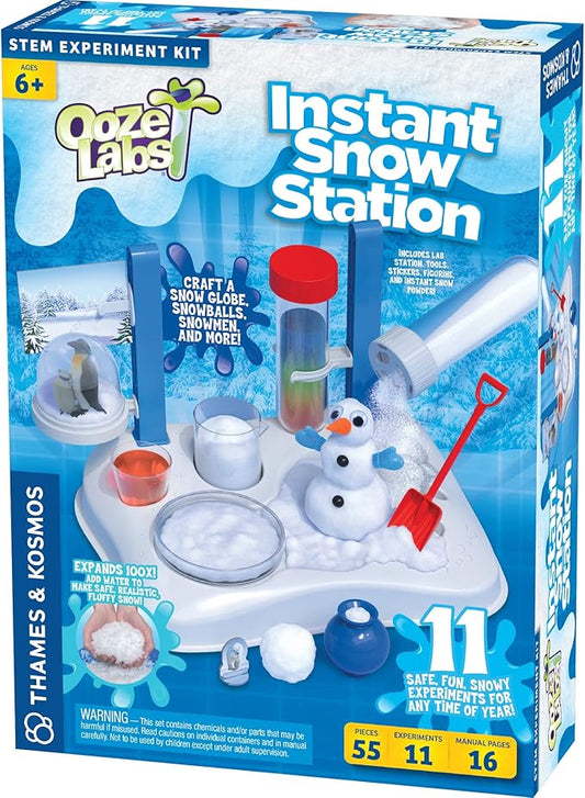Thames & Kosmos Ooze Labs Instant Snow Station STEM Experiment Kit & Lab Setup | Make Your Own Fake Snow! | 11 Safe, Fun, Snowy, Year-Round Activities | DIY Snow Globe Included | Explore Polymers