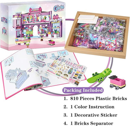 Dream Girls Friends Shopping Mall Building Set 810 Pcs Mall Building Blocks Toys with 7 Mini People Handbags Clothes Store Dessert Drink Bar Mall Playset Birthday Gift for Kids Girls Aged 8-12 and up