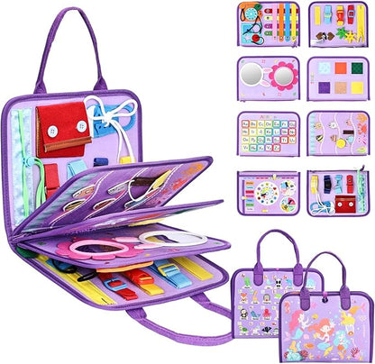JHkim Busy Board Montessori Toys for Toddlers 1-3, Birthday Gifts for 1 2 3 4 Year Old Girl, Autism Sensory Travel Toy, Educational Activity Busy Book, Preschool Learning Fine Motor Skills Toys,Purple