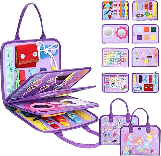 JHkim Busy Board Montessori Toys for Toddlers 1-3, Birthday Gifts for 1 2 3 4 Year Old Girl, Autism Sensory Travel Toy, Educational Activity Busy Book, Preschool Learning Fine Motor Skills Toys,Purple