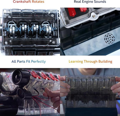 Playz V8 Combustion Engine Model Kit That Runs - Build Your Own STEM Mini V8 Model Engine Kit for Adults & Kids Age 12+, Visible V8 Mini Engine Kit That Works for Adult w/ 270 STEM Parts