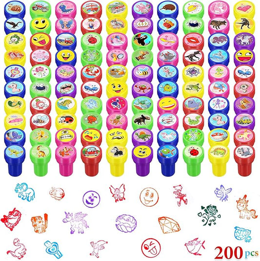 Kosiz 200 Pcs Assorted Stamps for Kids Bulk Teacher Stamps Self Ink Kids Stamps Assorted Stampers for Birthday Gifts Party Favors Back to School Supplies Game Prizes (Cute Style)