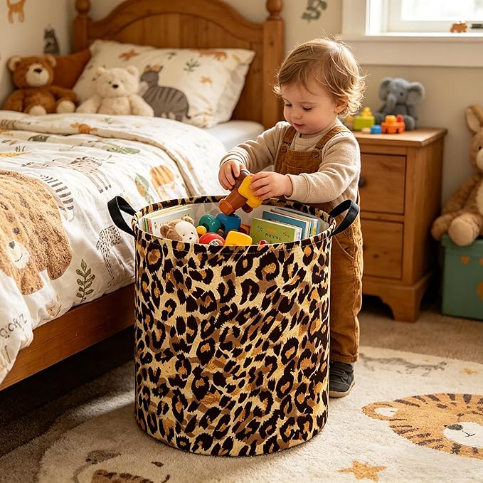 Kids Laundry Basket,Leopard pattern hamper,Nursery Hampers,Waterproof folding Storage Bin with handle,Clothes Organizer Baskets,kid Room Decor(Leopard pattern)
