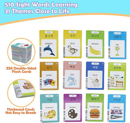 MAYAPHILOS 510 Words English and Korean Talking Flash Cards for Toddlers Bilingual, Educational Toy for Toddlers, Korean Language Learning Toys Pocket Speech for Toddlers