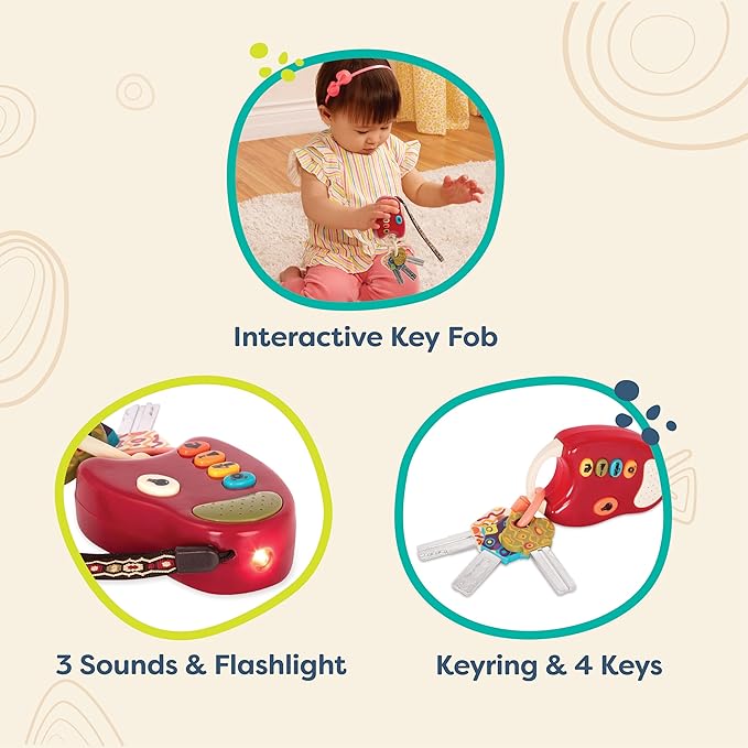 B. toys – Toy Car Keys – Key Fob with Lights & Sounds – Interactive Baby Toy – Pretend Keys for Babies, Toddlers – 10 Months + – FunKeys – Red