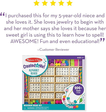 Melissa & Doug Created by Me! Alphabet Beads Deluxe Wooden Stringing Beads, 200+ Beads and 8 Laces for Jewelry-Making