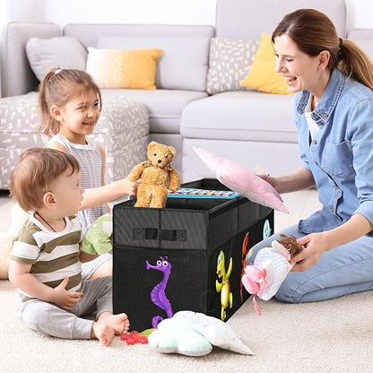 Extra Large Toy Box, Collapsible Sturdy Toy Storage Organizer with Lids, 155L Storage Box for Boys Girls, 42"x16"x14" Kids Bin Chest Baskets for Living Room, Playroom, Bedroom, Nursery, Black