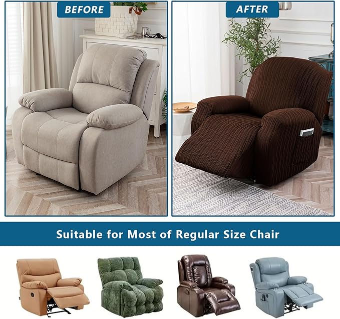Recliner Cover Stretch Soft Couch Cover for Dogs, Sofa Slipcover for Recliner Couch Leakproof Furniture Protector for Kids, Pets (Chocolate)