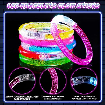12 Pack LED Bracelets Glow Sticks, Halloween Party Favors, Glow in the Dark Party Supplies for Kids&Adults, Light Up Toys Carnival Birthday Concert Party Games Gifts Accessory