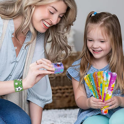 POPLAY 48PCS Kids Slap Bracelets, Slap Wristbands Bulk Tie Dye Bracelets Dinosaurs Mermaid Space Galaxy for Party Favors Classroom Prizes Exchanging Gifts