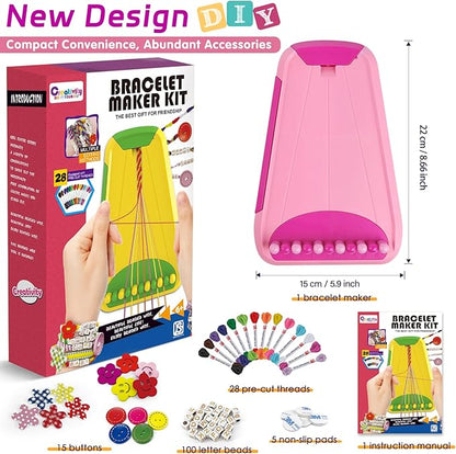 Arts and Crafts for Kids Ages 8-12,Friendship Bracelet Making Kit for Girl,Kids Jewelry Making Kit with 28 Pre-Cut Threads,Christmas Birthday Gifts for Ages 6 7 8 9 10 11 12 Year Old Pink