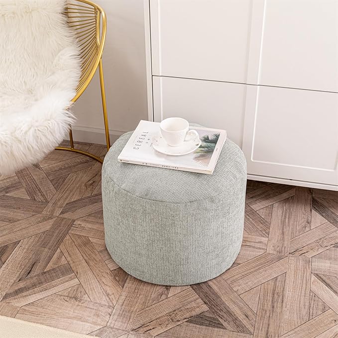 Sturdy Boucle Pouf Ottoman and Foot Rest Nice Living Room Decor Lightweight Ottoman Filler Comfort Pouf Cover Modern Foam Stuffed Poof Perfect to Rest Your Feet No Need Assemble Light Gray