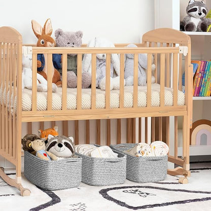 Goodpick Storage Baskets, Storage Bins for Shelves Gift Baskets Empty Small Toy Baskets Baby Rope Basket Woven Basket for Towels for Decor 3 Pack, White & Gray, 13 x 8 x 5 in