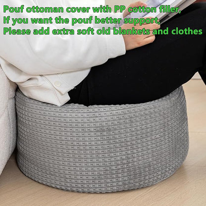 Pouf Ottoman Stuffed 20x20x12 Inches Floor Pouf Plush Fiber Ottoman Foot Rest Under Desk Foot Stool for Living Room Bedroom (Gray Pouf with Filler)