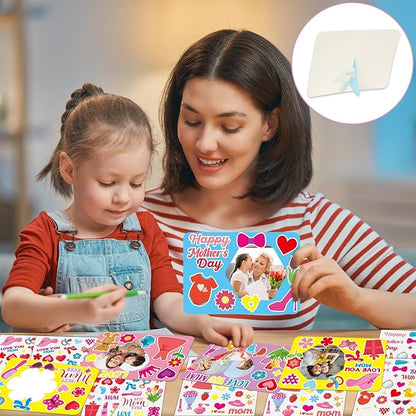 Qyeahkj 40 Sets Mother's Day Picture Frame Craft Kit for Kids DIY Best Mom Ever Photo Frame Craft Set with Easel Mother's Day Flower Paper Craft Arts with Stickers for Mama Home Class Party Activity