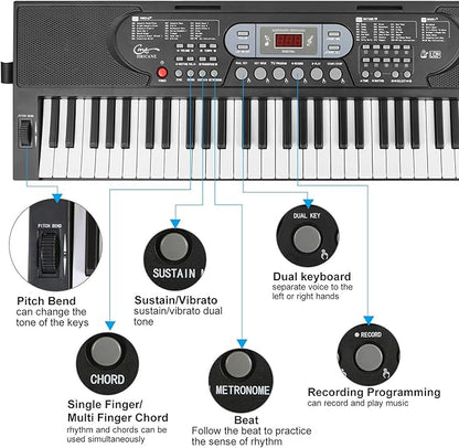 Hricane Keyboard Piano Lighted Keys for Beginner Adults Teens Kids, 61 Key Electronic Music Keyboard with Teaching Modes Powered by USB or Battery with LCD Display Microphone Headphone Jack
