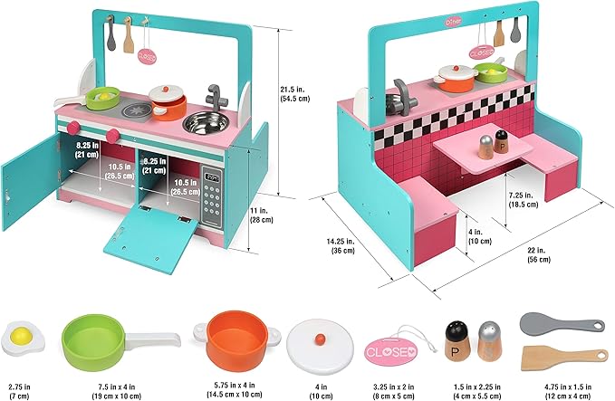 Badger Basket Double-Sided Retro Diner and Kitchen Doll Playset with Realistic Accessories for 18 to 20-Inch Dolls