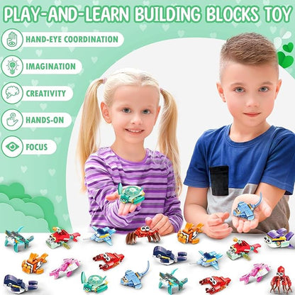 Valentines Day Gifts for Kids, 24 Pack Sea Animal Building Block Set with Valentines Day Cards for Kids Classroom School, Kids Party Favors Goodie Bags Classmate Exchange Gift Classroom Prizes