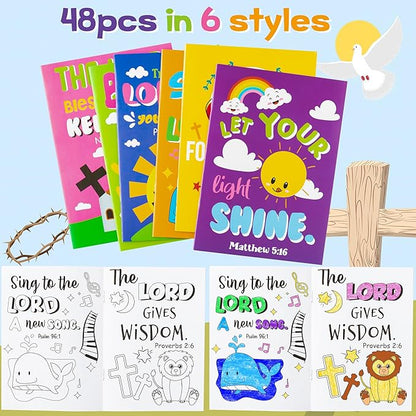 Dvbonike 48Pcs Bible Coloring Books - Religious Theme DIY Color-in Pages with Inspirational Words Drawing Holiday Christian Activity Supplies for Sunday School Classroom Rewards Artwork Gift for Kids