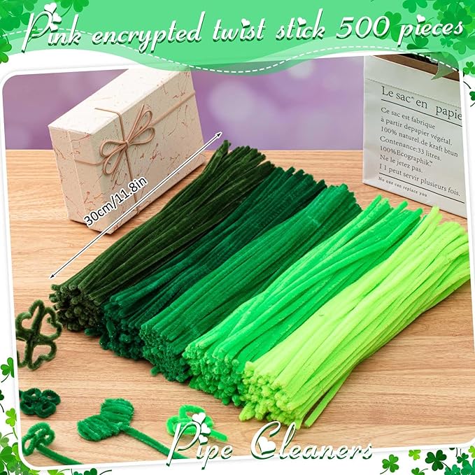 Peryiter 500 Pieces Pipe Cleaners Chenille Stems 12 Inch Craft Supplies Bulk for DIY Art and Craft Projects Creative Gift Wrapping Party Decorations(Green,12 Inch)