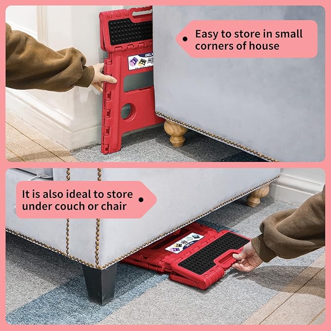 Delxo Folding Step Stool,Non-Slip Stool 13 inch Height Premium Heavy Duty Foldable Stool for Kids and Adults,Kitchen Garden Bathroom Stepping Stool 1 Pack in Red,Dotted Texture