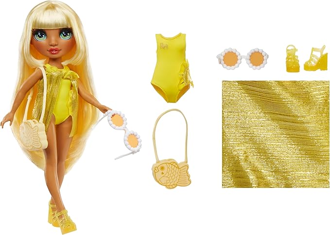 Rainbow High Swim & Style Sunny - Yellow 11" Blonde Fashion Doll with Shimmery Wrap to Style 10+ Ways, Swimsuit, Sandals, Fun Play Accessories, Great Toy Gift for Girls Ages 4-12 Years
