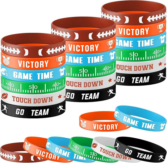 Lesnala 48 PCS Football Silicone Wristband Rugby Bracelets for Kids and Adults Motivational Sports Themed Party Supplies Classroom Rewards 6 Styles