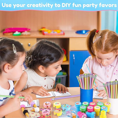 Colarr 161 Pcs Ice Cream Party Favors School Stationery Set Includes Gift Cup Notebook Pencil Sharpener Eraser Keychain Stamp Slap Bracelet Sticker Card Valentine's Day gift for Child Supplies
