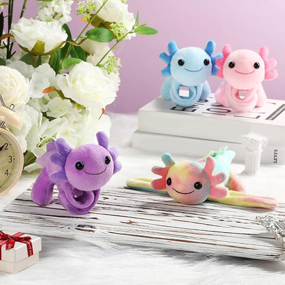 4 Pcs Huggers Salamander Butterfly Dinosaur Stuffed Animal Slap Bracelets for Kids, 8" Plush Animal Wrist Cute Snap Bracelets Bulk for Boys and Girls Birthday Gifts Party Favors (Salamander)