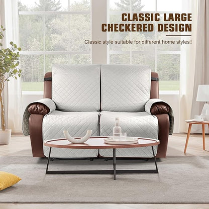 KinCam Waterproof Loveseat Recliner Cover, Non-Slip Reclining Couch Covers for 2 Seat, Recliner Sofa Cover Furniture Protector with Elastic Straps for Kids, Pets, Beige