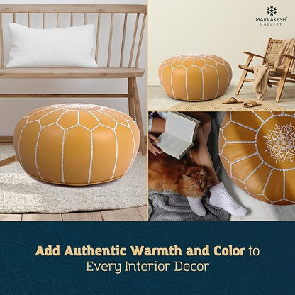 Marrakesh Gallery Genuine Leather Round Pouf Unstuffed - Moroccan Ottoman Footstool, Footrest Cover - Boho Decor - Bohemian Living Room, Bedroom, Kids Room, Gift & Wedding