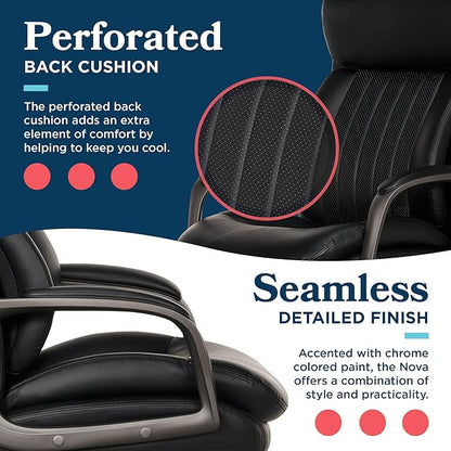 La-Z-Boy Nova Vegan Leather Modern Executive Ergonomic Design Office Chair, Memory Foam Thick Contoured Seat Back with Patented Lumbar Support Technology, Soft to Medium Sit Comfort, Black