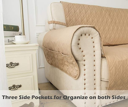 Ameritex Couch Sofa Slipcover 100% Waterproof Nonslip Quilted Furniture Protector Slipcover for Dogs, Children, Pets Sofa Slipcover Machine Washable (Sand, 68")