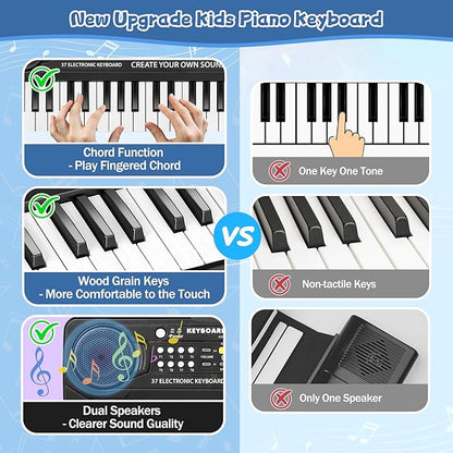 Kids Toddler Toy Piano Keyboard - 37 Key Pianos for Kid Music Toys Instruments with Microphone | Unlock Musical Fun, Perfect Birthday for 3-8 Year Old (Black)